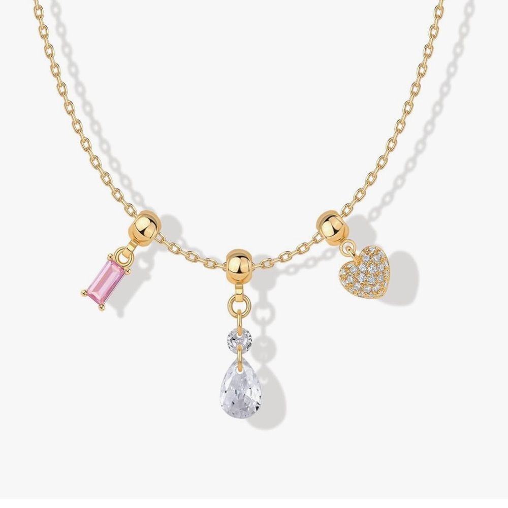 NEW 14k Gold Plated Three Charms Pendant Necklace